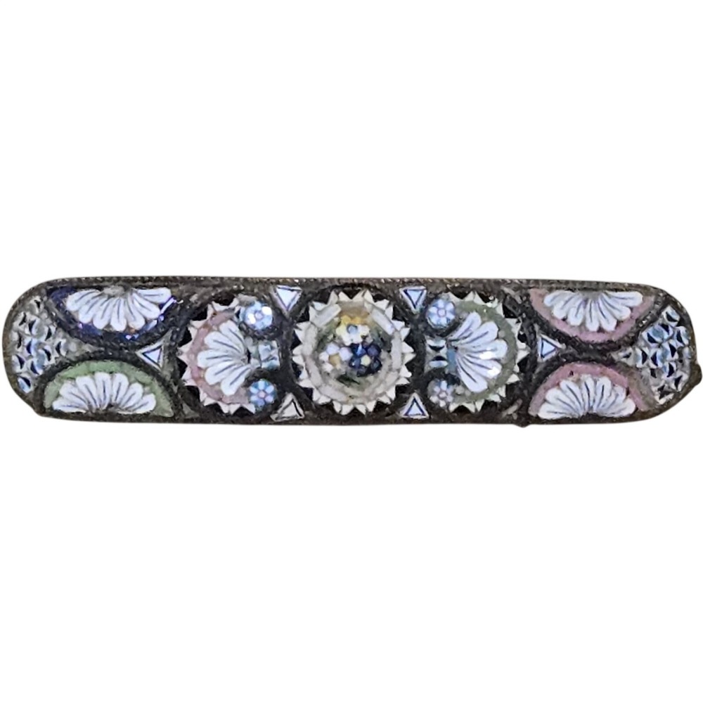 Antique Estate Victorian Micro Mosaic Glass Floral Flowers Bar Pin